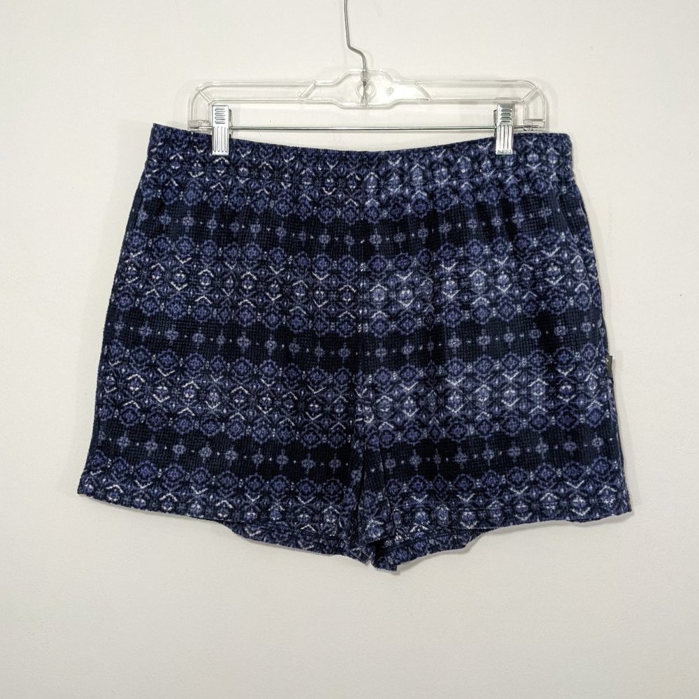 NWT Eddie Bauer Blue Fleece Sleepwear Shorts Geometric Women’s Size L